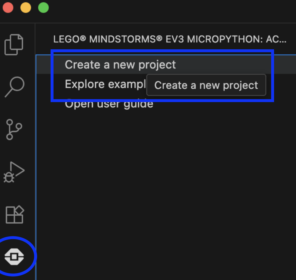 Creating a new EV3 MicroPython project in Visual Studio Code
